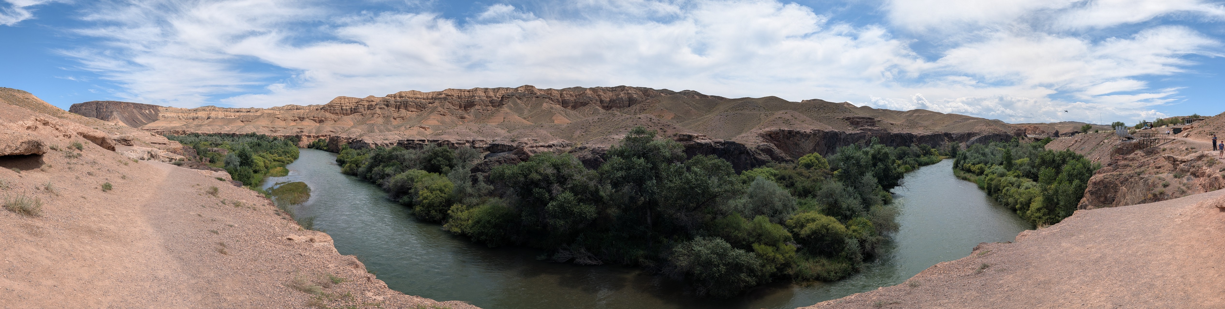 Panorama of the Charyn River winding through the canyon